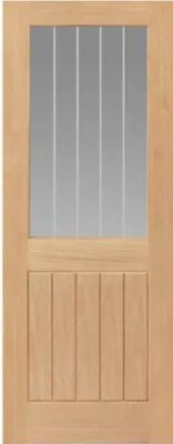 Internal Thames Oak Half Light Un-Finished (CLEAR GLASS ETCHED LINES) Door