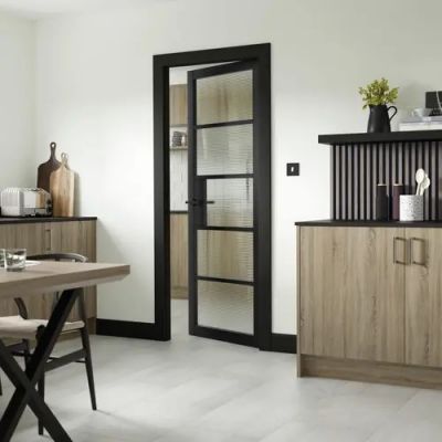 Internal Metro Black (REEDED GLASS) Pre-Finished Door - Image 2