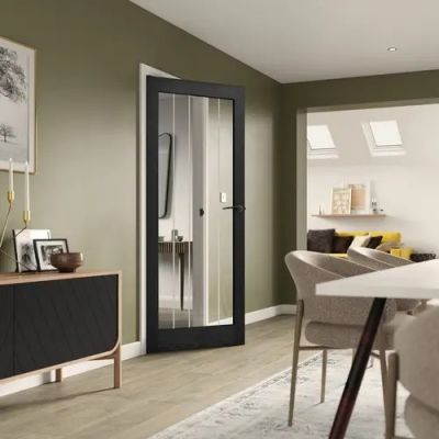 Internal Cottage (CLEAR GLASS ETCHED LINES) Black Pre-Finished Door - Image 2