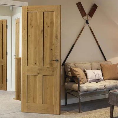 Internal Rustic Oak Veneered 4 Panel Internal Un-Finished Door - Image 2