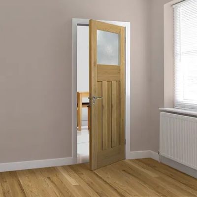 Internal Rustic Oak Veneered DX (CLEAR GLASS) Un-Finished Door - Image 2