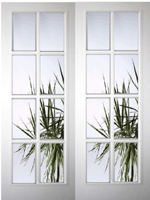 White Primed 8 Light Pair with Clear Bevelled Edge Glass - Rebated Pairs - Woodgrain - DF
