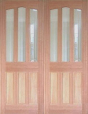 Hardwood Barnbrough with Clear Bevelled Glass - Rebated Pair - Unfinished - DF
