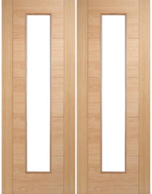 Internal Oak Trend Pair OBSCURE GLASS Channel Groove Pre-Finished Door