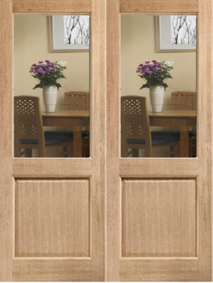 Oak 2XG Rebated Pair - Clear Bevelled Glass - Unfinished - DF