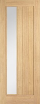 Internal Oak Belize Offset (CLEAR GLASS) Solid Core Un-Finished Door