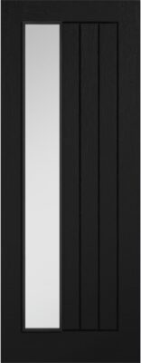 Internal Black Oak Offset Mexicano (CLEAR GLASS) Pre-Finished Solid Core Door