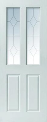 Internal Canterbury 2 Light (CLEAR GLASS ETCHED LINES) White Woodgrain Door