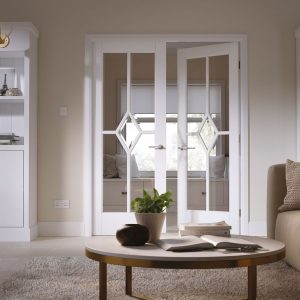White Primed Reims (CLEAR BEVELLED GLASS) Rebated Pair - Solid Core - LPD