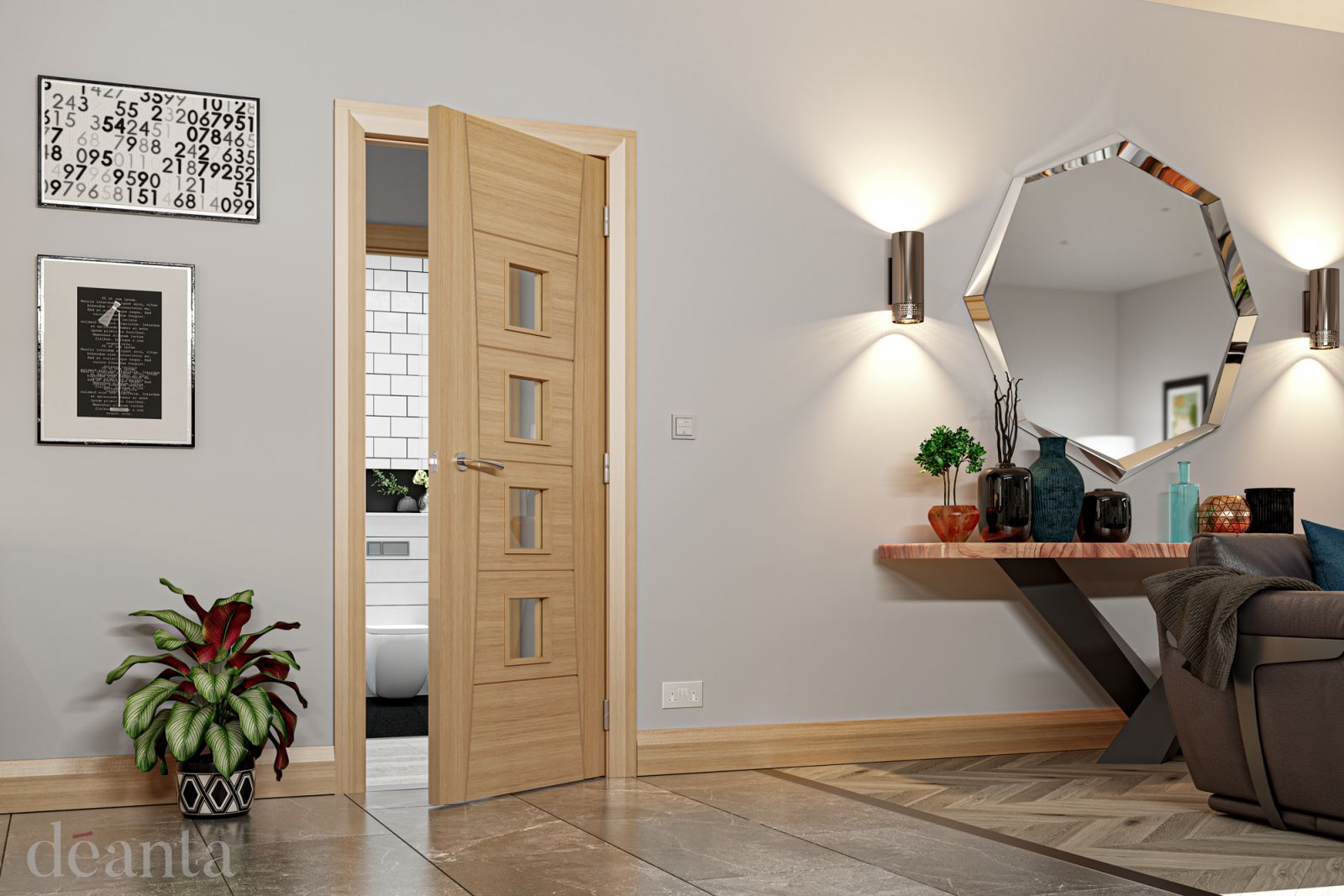 Internal Oak Pamplona Pre-Finished (CLEAR GLASS) Door - Image 2