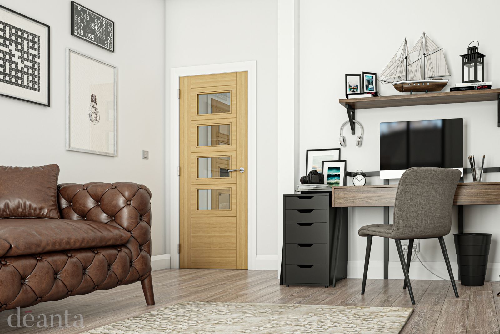Internal Oak Seville (CLEAR GLASS) 4L Pre-Finished Internal Door - Image 2