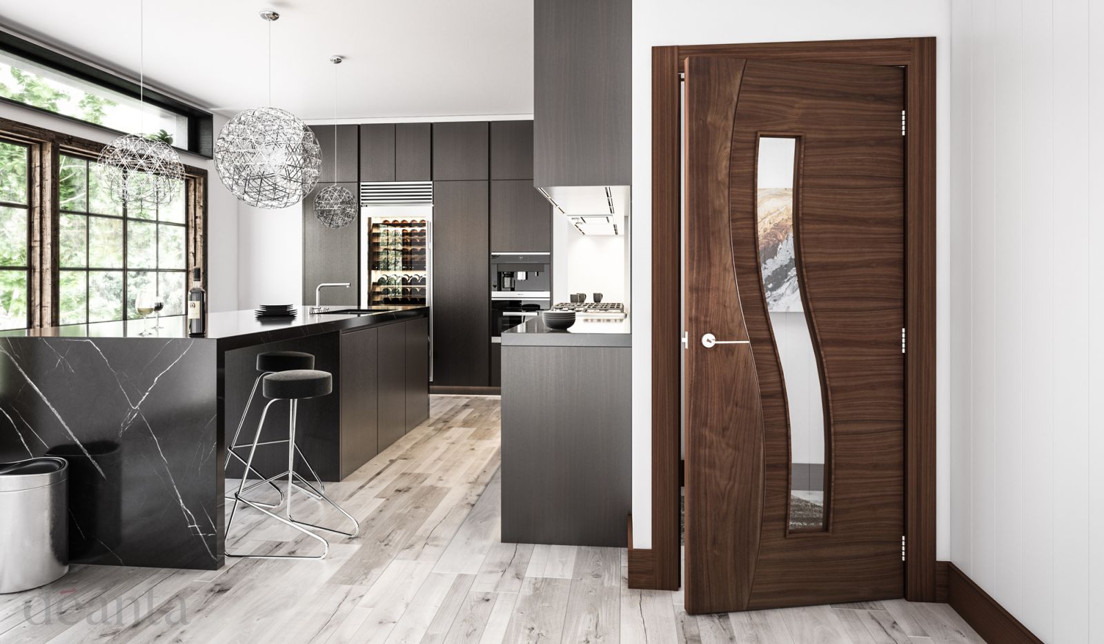 Internal Walnut Cadiz (CLEAR GLASS) Pre-Finished Door - Image 2