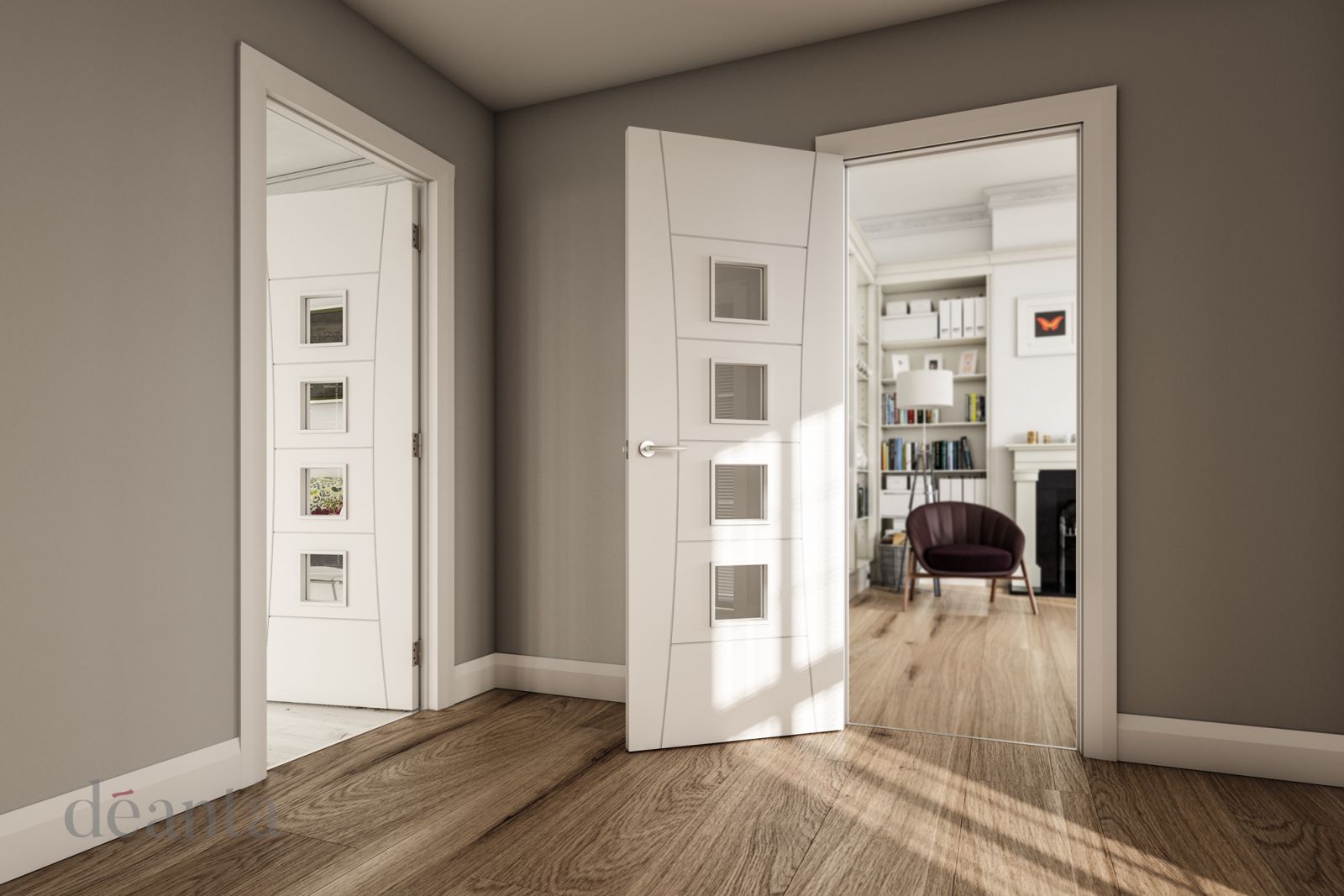 Internal White Primed Solid Core Pamplona (CLEAR GLASS) Door - Image 2