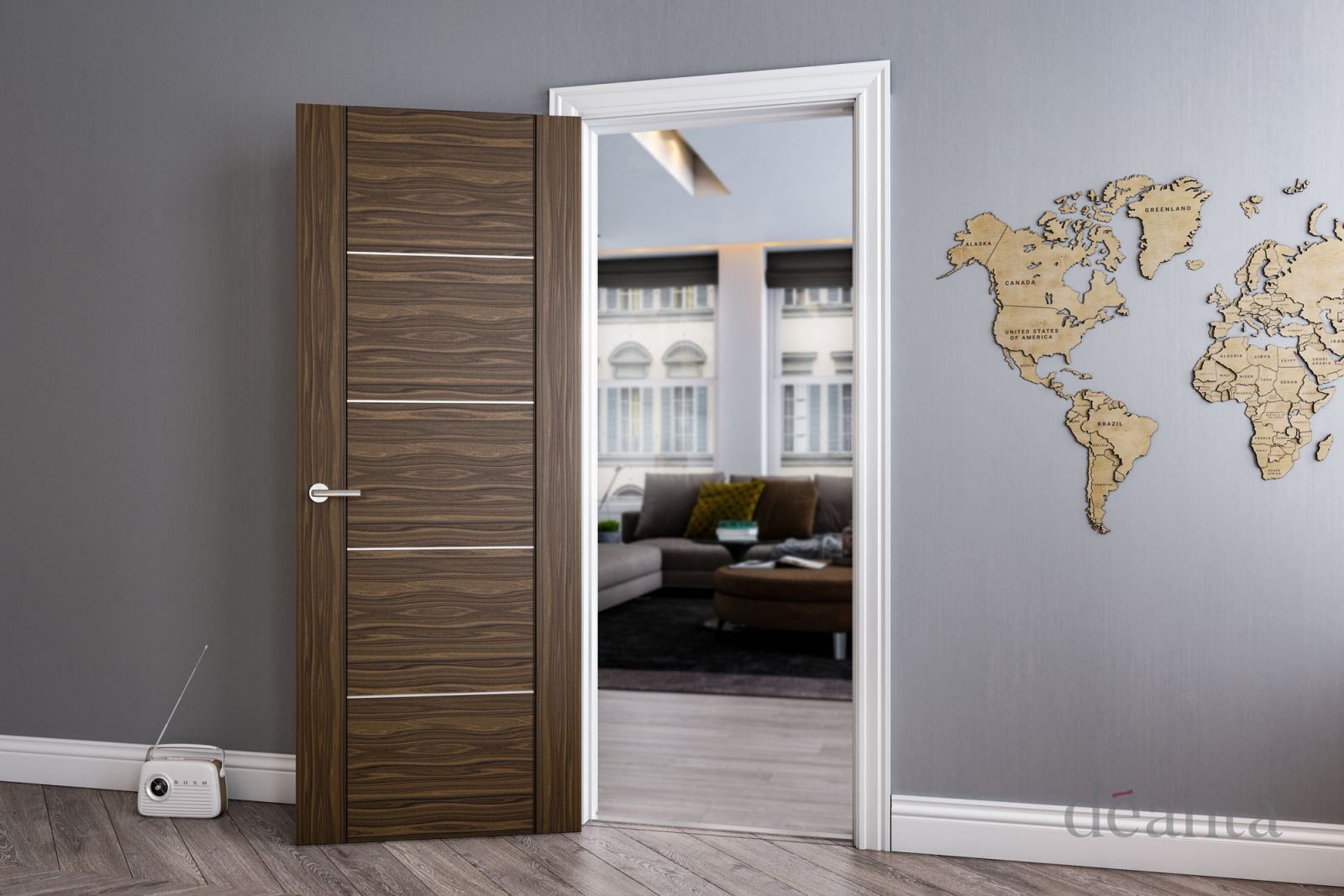 Internal Valencia Walnut Pre-Finished FD30 44mm Fire Door - Image 2