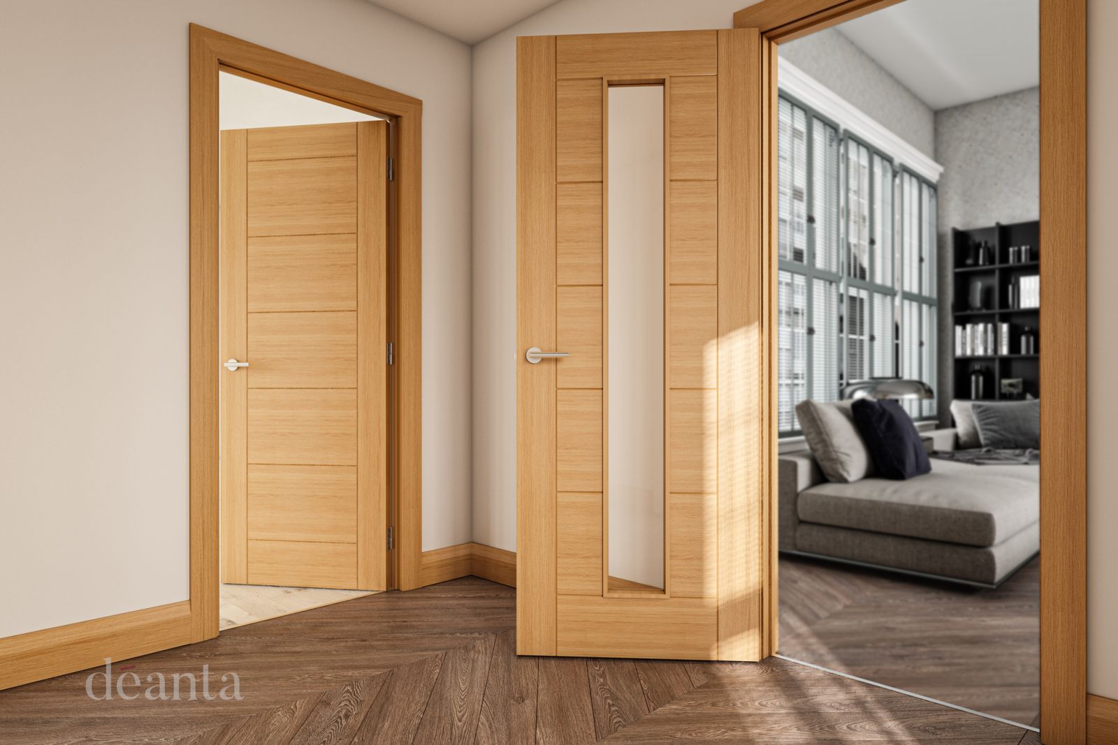 Internal Oak Seville 1L (CLEAR GLASS) Pre-Finished Door - Image 2