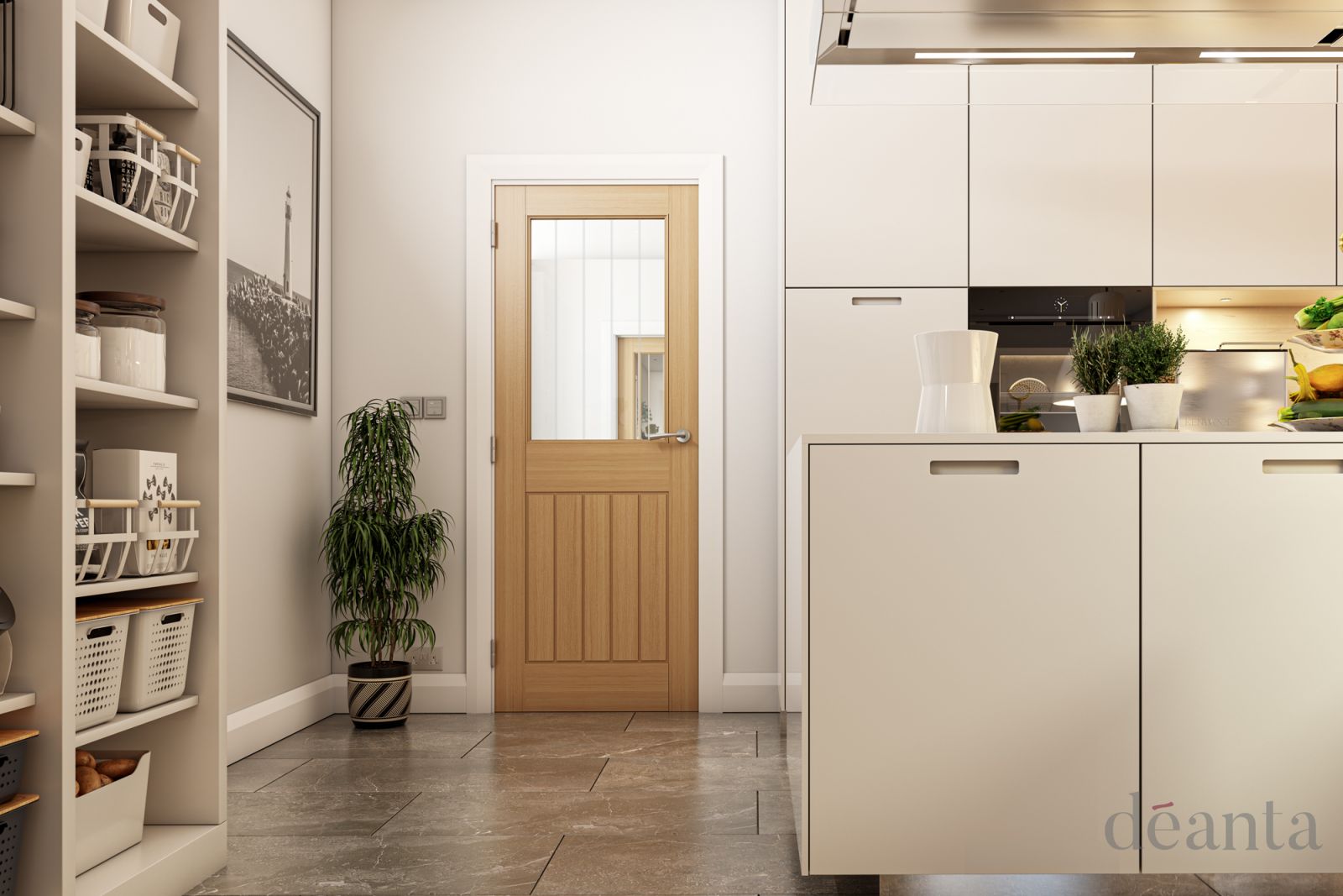 Internal Oak Ely Half Light (CLEAR GLASS GROOVED LINES) Un-Finished Door - Image 2