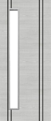 Light Grey Ash with Dark Grey Ash Vertical Inlays Firedoor D06 Glazed - FD30 - 44mm - Prefinished - DE