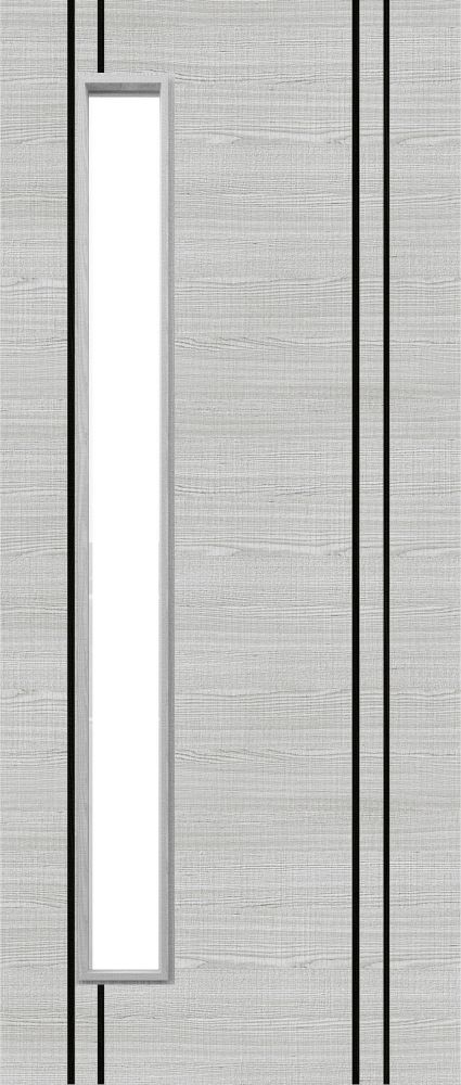 Light Grey Ash with Dark Grey Ash Vertical Inlays Firedoor D06 Glazed - FD30 - 44mm - Prefinished - DE