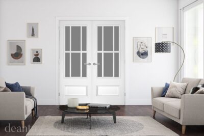 Internal White Primed Canterbury (CLEAR BEVELLED GLASS) Rebated Door Pair