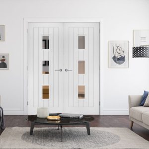 Internal White Primed Ely 3L (CLEAR GLASS) Rebated Door Pair