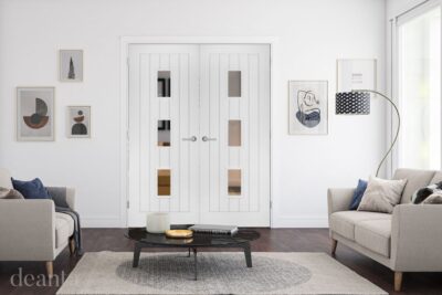 Internal White Primed Ely 3L (CLEAR GLASS) Rebated Door Pair