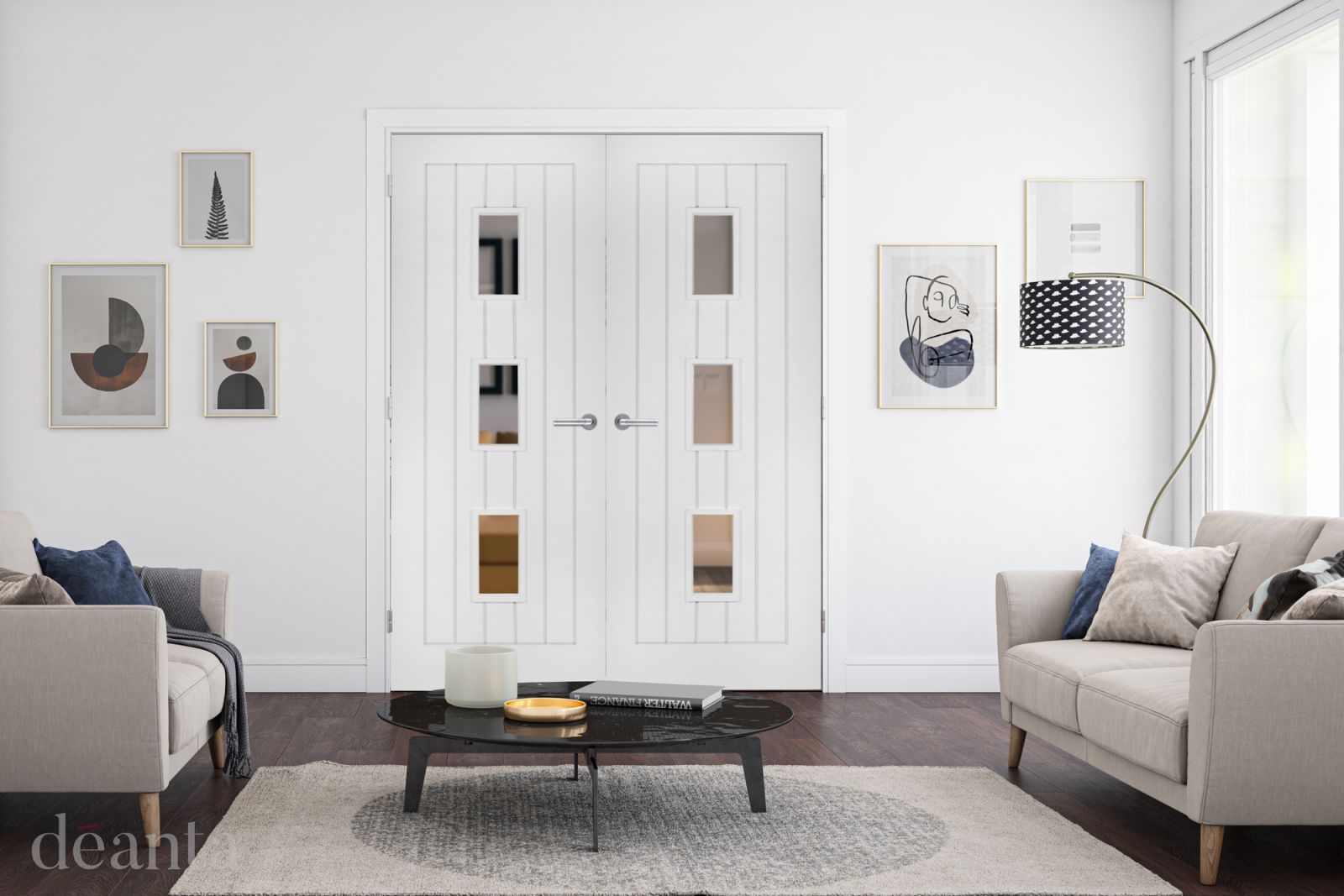 Internal White Primed Ely 3L (CLEAR GLASS) Rebated Door Pair