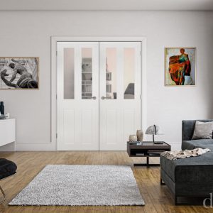 Internal White Primed Eton (CLEAR GLASS) Rebated Door Pair