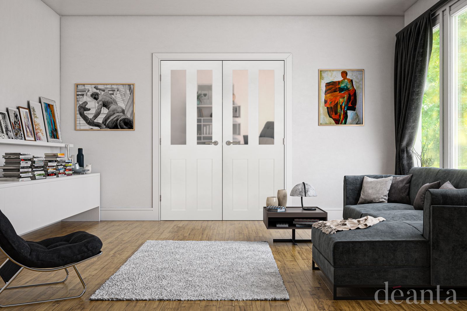 Internal White Primed Eton (CLEAR GLASS) Rebated Door Pair
