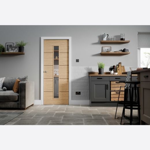 Oak Lille with Dark Inlay (CLEAR GLASS) Raised Mouldings Pre-Finished Door - Image 2