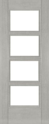 Internal Light Grey Ash Montreal (CLEAR GLASS) Pre-Finished FD30 44mm Fire Door