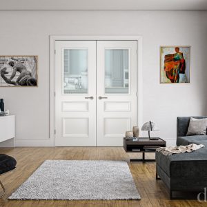 Internal White Primed Windsor (CLEAR BEVELLED GLASS) Rebated Pair