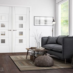 Internal White Primed Pamplona (CLEAR GLASS) Rebated Door Pair