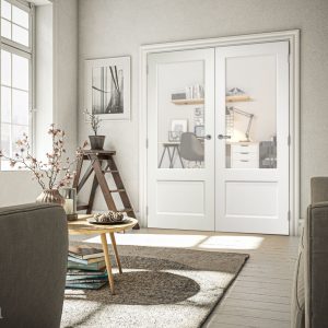Internal White Primed Madison (CLEAR GLASS) Rebated Door Pair