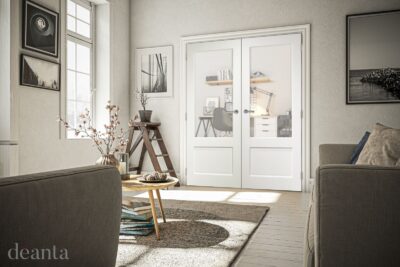 Internal White Primed Madison (CLEAR GLASS) Rebated Door Pair