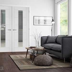 Internal White Primed Seville 1L (CLEAR GLASS) Rebated Door Pair