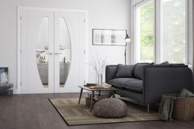 Internal White Primed Ravello (CLEAR GLASS) Rebated Door Pair