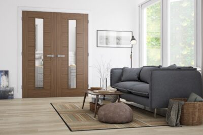 Walnut Seville (CLEAR GLASS) Pre-Finished Door Pair - DE