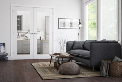 Internal White Primed Denver (CLEAR GLASS) Rebated Door Pair
