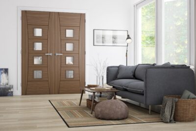 Walnut Pamplona (CLEAR GLASS) Pre-Finished Door Pair - DE