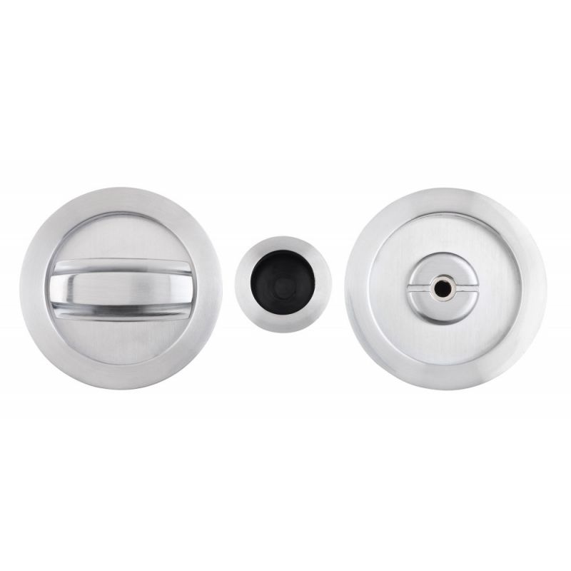 Pocket Door Round Bathroom Lock - Satin Chrome