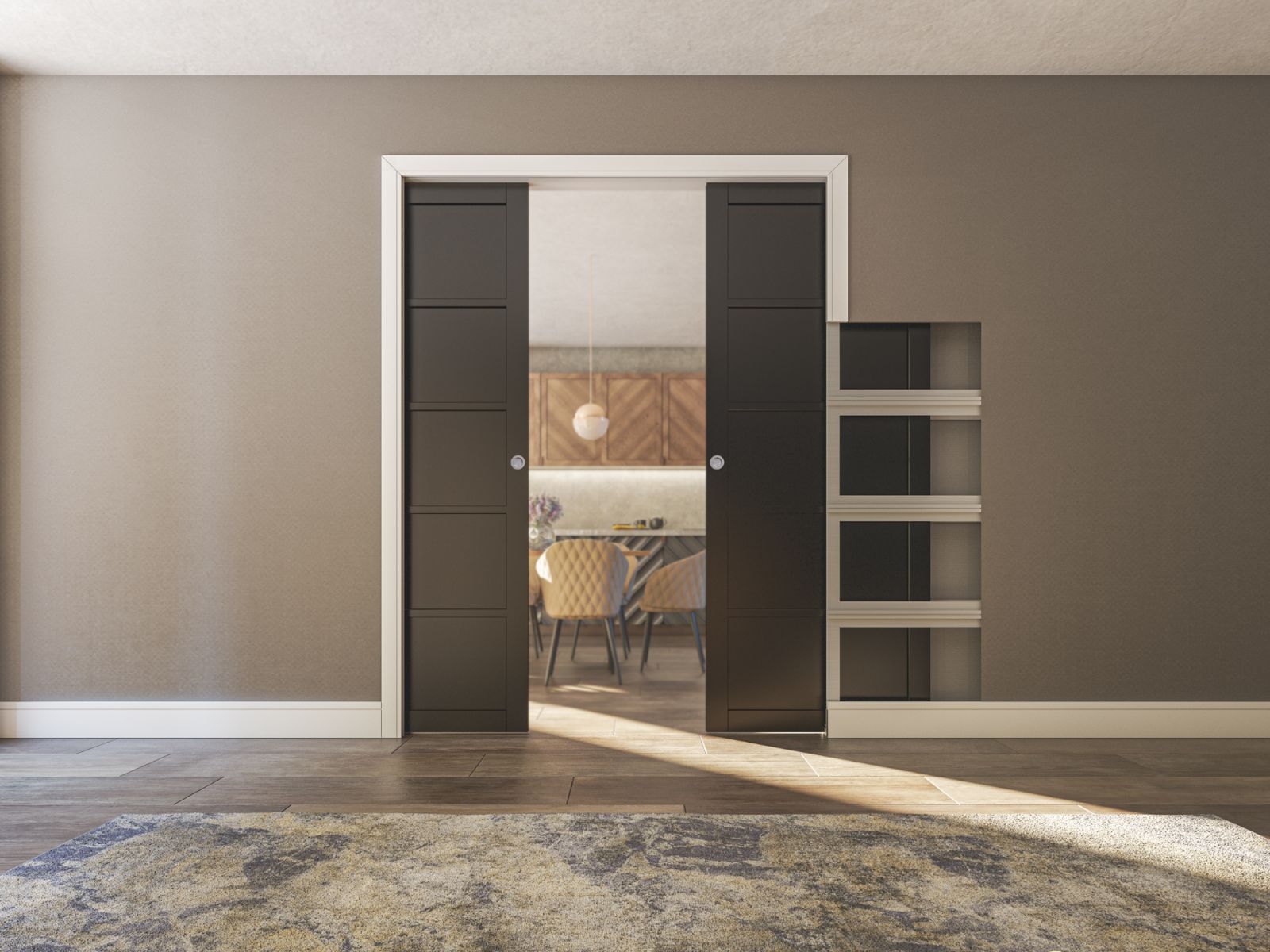 Double Door Kit + Handle & Doorjamb 100mm White Doorjamb + Black Finish Hardware - Image 2