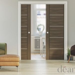 Double Door Kit + Handle & Doorjamb 125mm White Doorjamb + Satin Chrome Finish Hardware