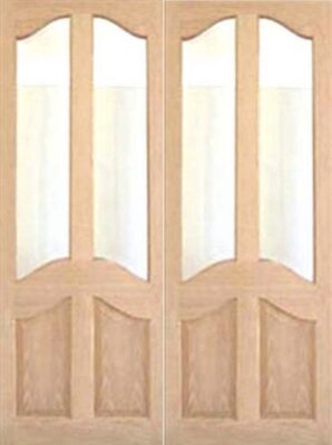 Internal Oak Europa with Clear Bevelled Glass Rebated Pair Un-Finished Door Pair