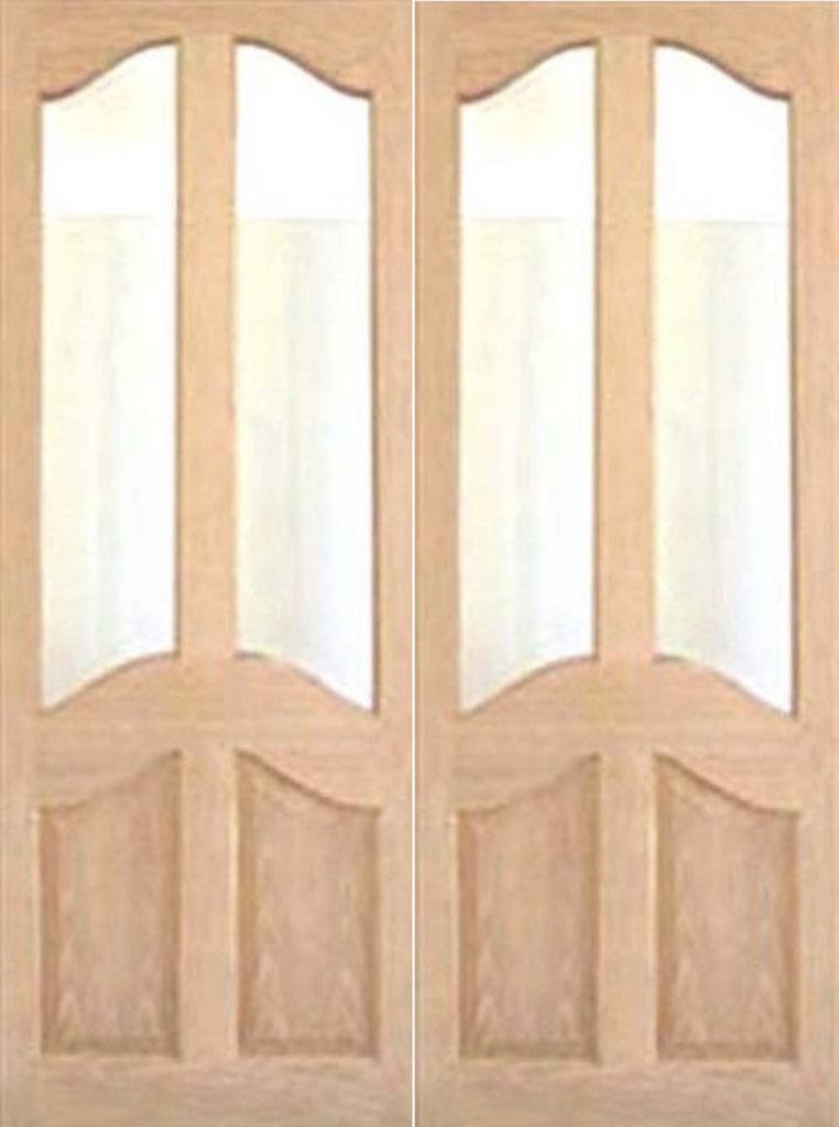 Internal Oak Europa with Clear Bevelled Glass Rebated Pair Un-Finished Door Pair