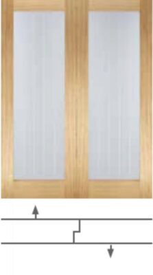 Oak Mexicano Pattern 10 (CLEAR GLASS FROSTED LINES) Solid Core Un-Finished Door Pair - LPD
