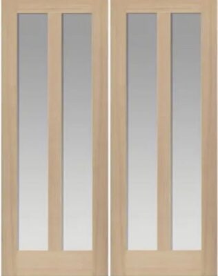 Oak Vermont Rebated Pair with OBSCURE GLASS - Pre Finished - DF