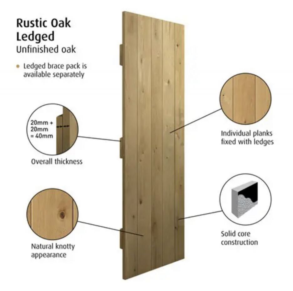 Internal Rustic Oak Veneered Ledged Un-Finished Door - Image 3