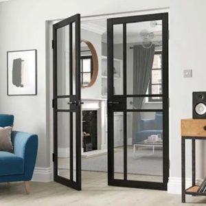 Internal City Black (CLEAR GLASS) Pre-Finished Door Pair
