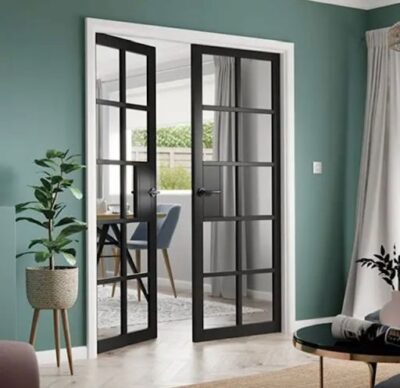 Internal Plaza Pre-Finished Black (CLEAR GLASS) Door Pair
