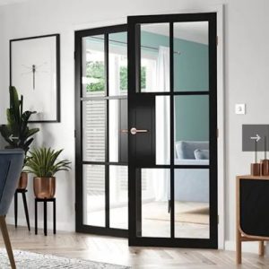 Internal Civic Black (CLEAR GLASS) Pre-Finished Internal Door Pair